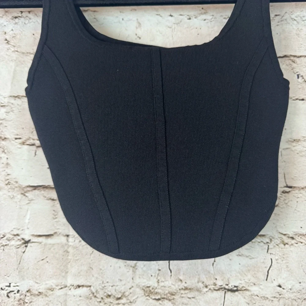 Babaton Ariztia Black Women's Small Bustier Tank Top Crop Nylon Elastane S Sm - Picture 2 of 10